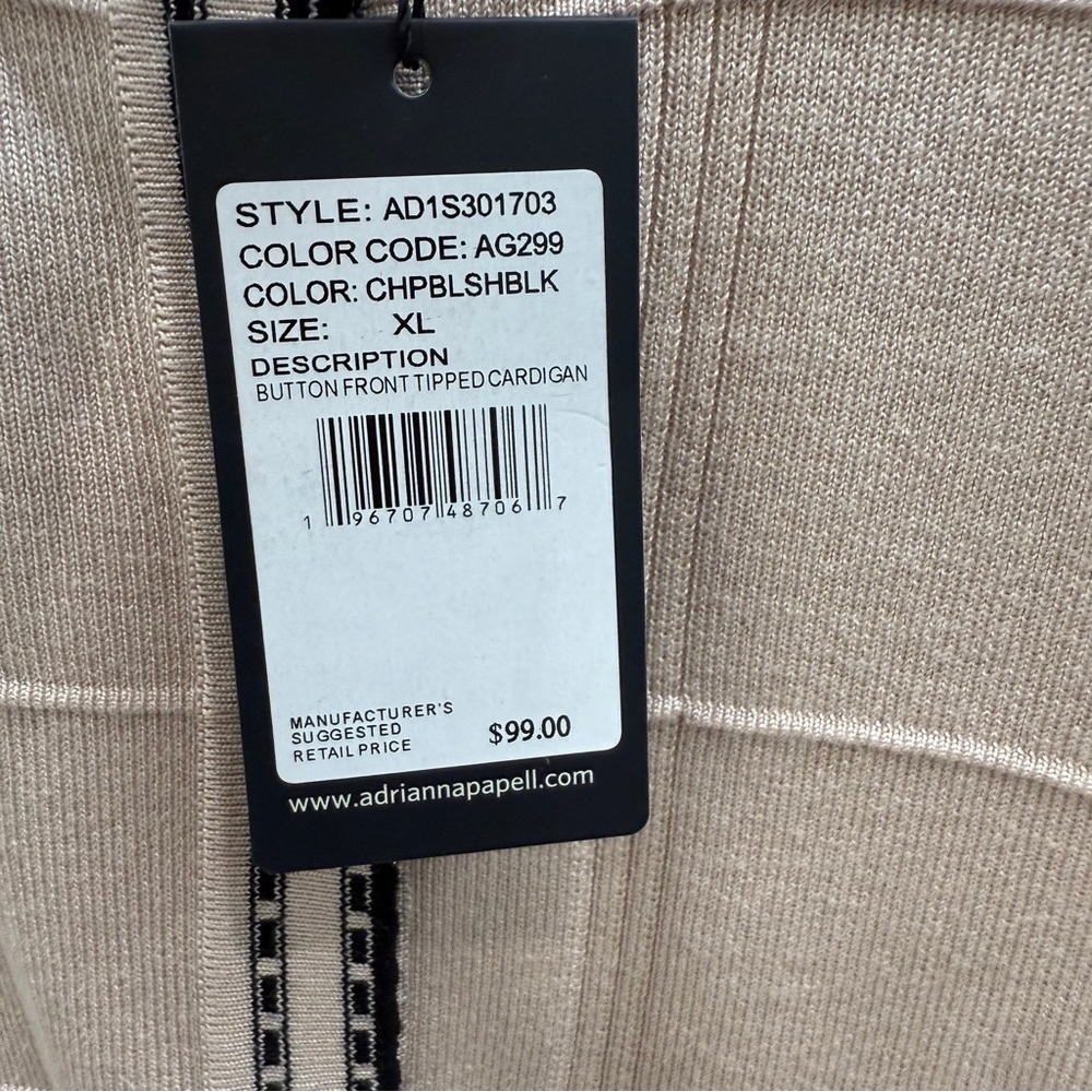 New Adrianna Papell Tan Cardigan Size XL Button Up Black Trim - Picture 5 of 7